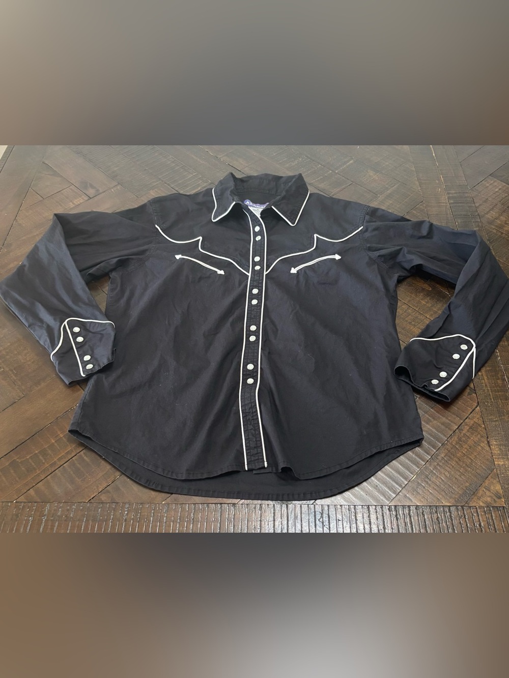 Men's Black Western Snap-Front Shirt with White Piping